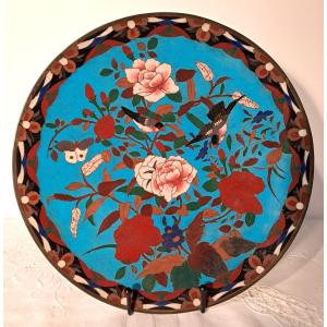 Cloisonne Enamel Dish With Peonies And Birds, Japan, Meiji Period