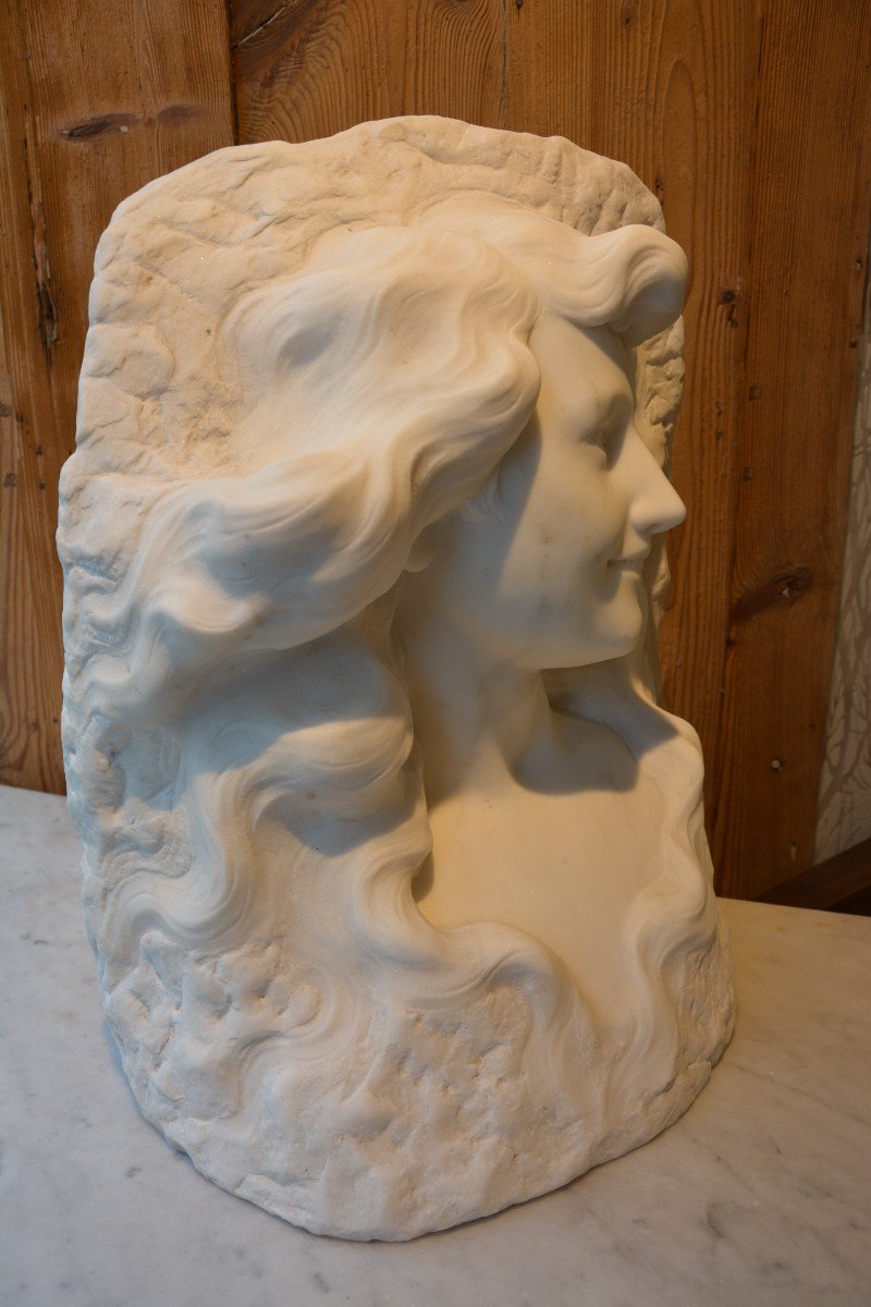 Marble Bust Of Young Woman Signed Etienne Lenhoir-photo-4