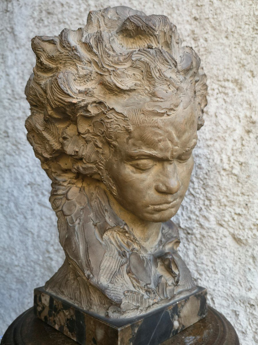 Terracotta Bust Of Beethoven Signed Fernand Cian-photo-2