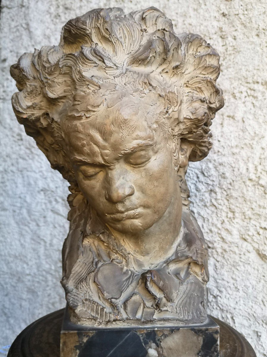 Terracotta Bust Of Beethoven Signed Fernand Cian