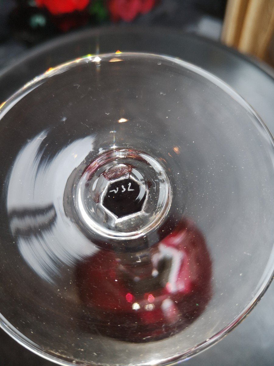 Verres à vin du Rhin en cristal de couleur Val St Lambert dit Roemer-photo-3
