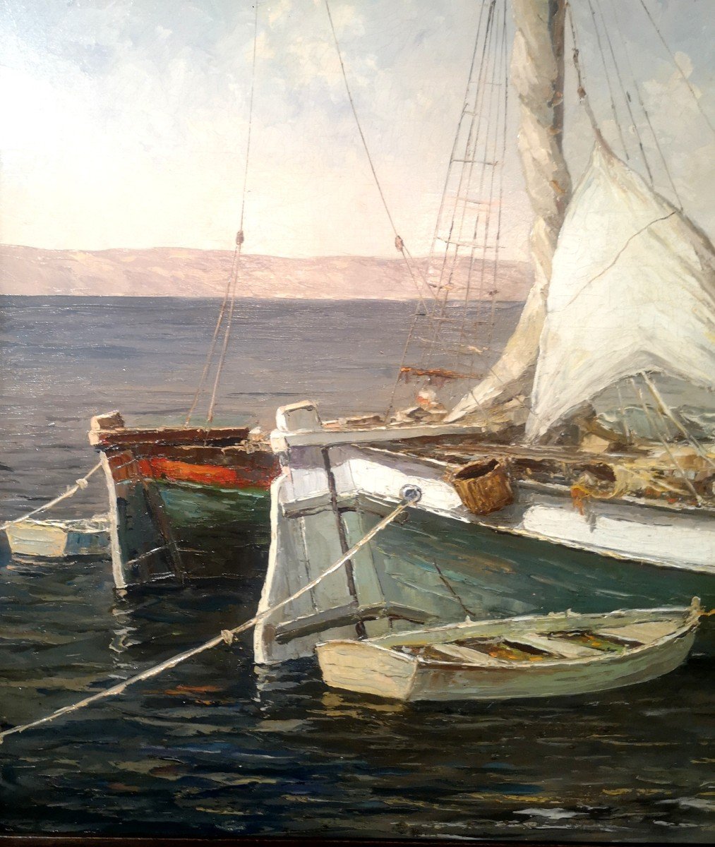 Edouard Mandon, "Tartanes", Marine,  étang de Berre -photo-2