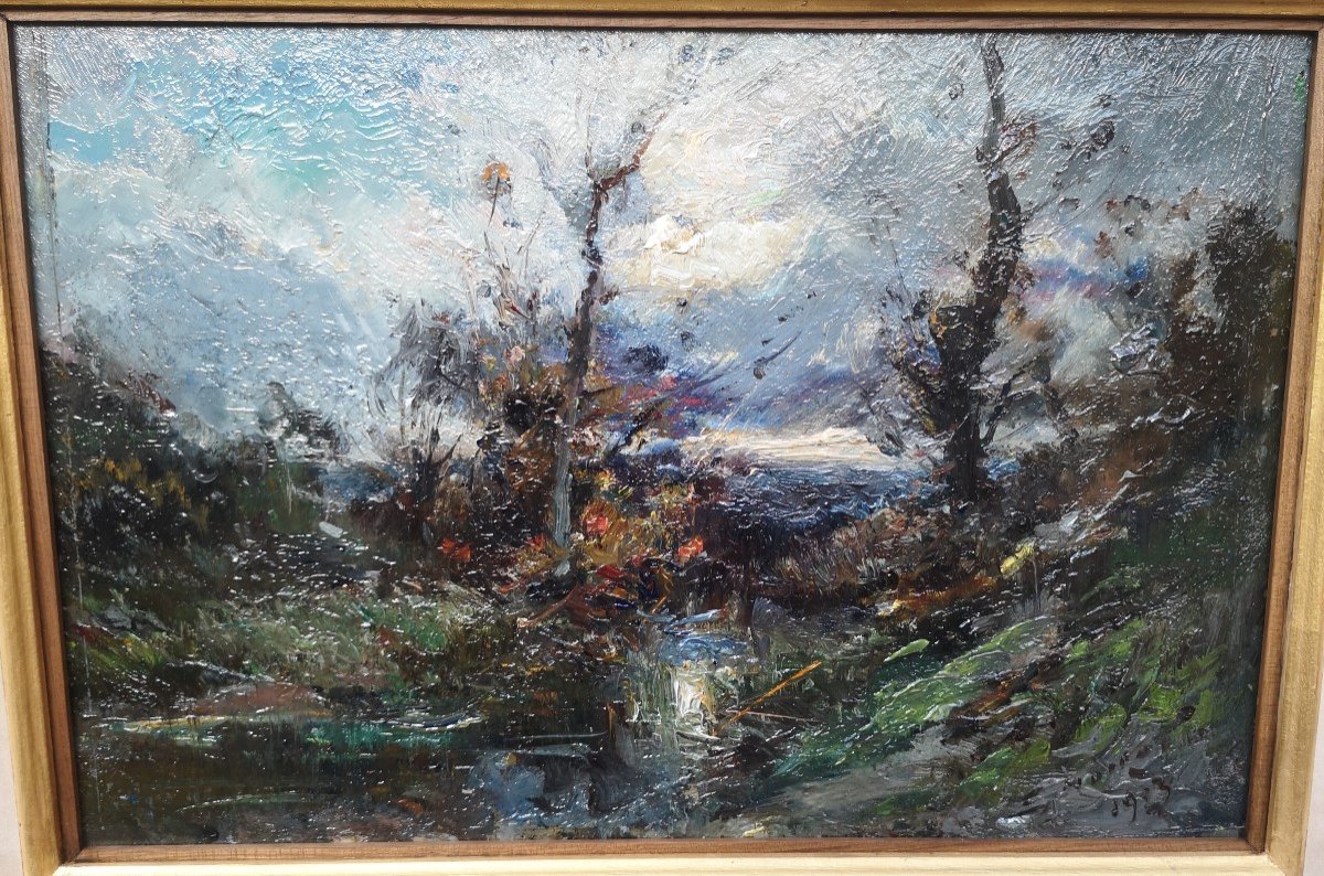 Emile Noirot, Huile Sur Panneau, "à Rhu près du Bourzat", 1923