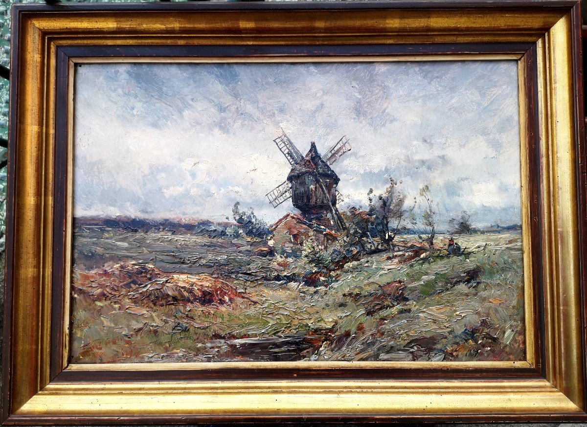 Emile Noirot, Moulin à vent, Bretagne. Huile sur toile -photo-2