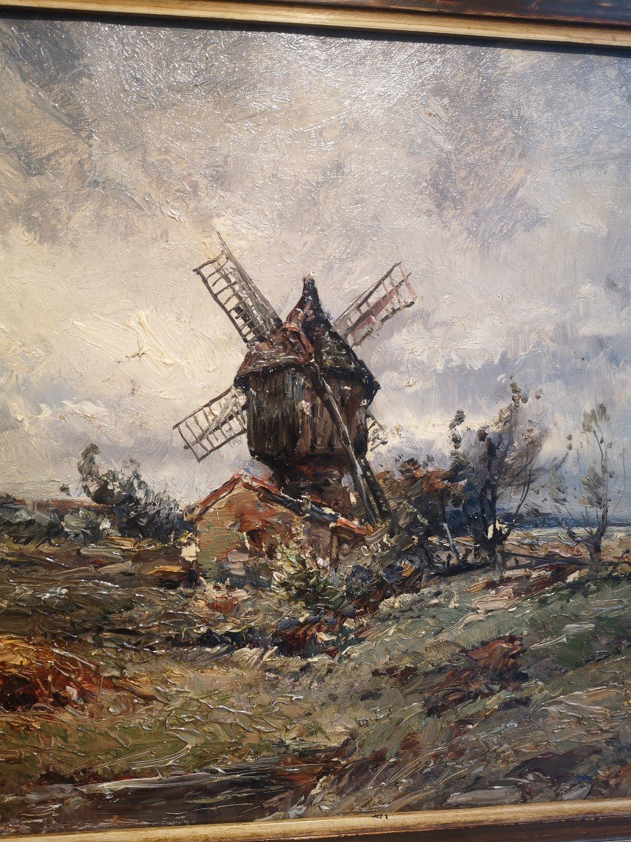 Emile Noirot, Moulin à vent, Bretagne. Huile sur toile -photo-3