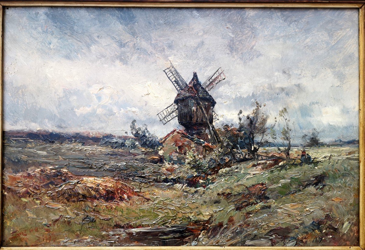 Emile Noirot, Moulin à vent, Bretagne. Huile sur toile 