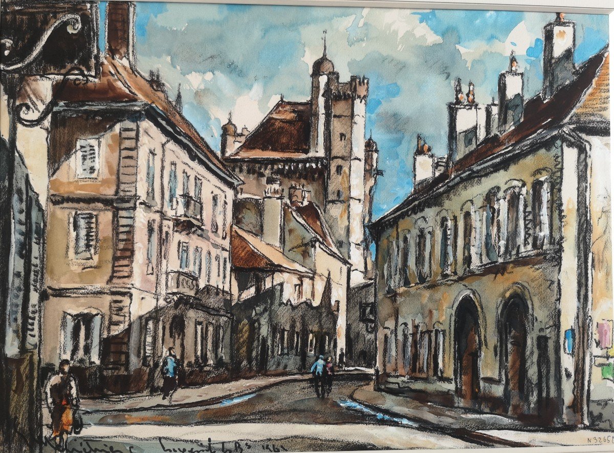 Emile Ménétrier, Luxeuil-les-bains, gouache et fusain 