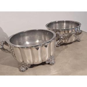 Pair Of Silver Metal Coolers