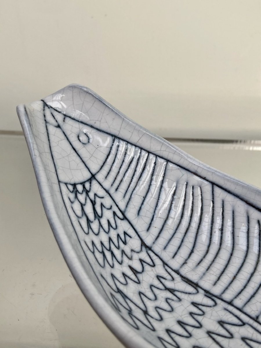 Jacques Innocenti, Free Form Bowl With Fish Decor, Circa 1956 Vallauris. Era Capron-photo-2