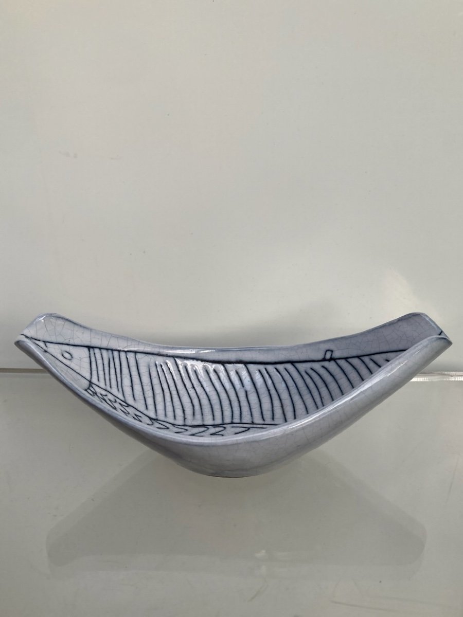 Jacques Innocenti, Free Form Bowl With Fish Decor, Circa 1956 Vallauris. Era Capron-photo-2