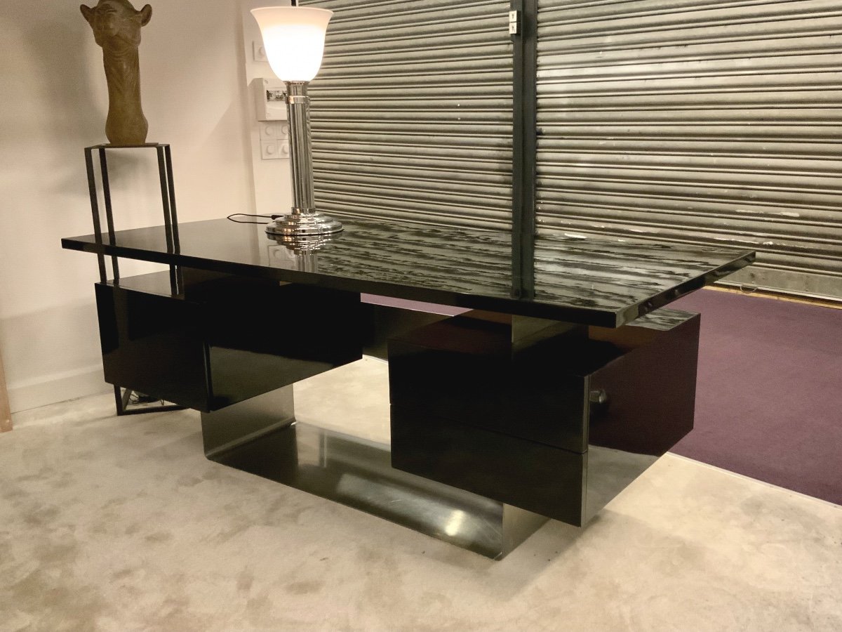 Bureau 1970 Laque Noir Et Inox -photo-2