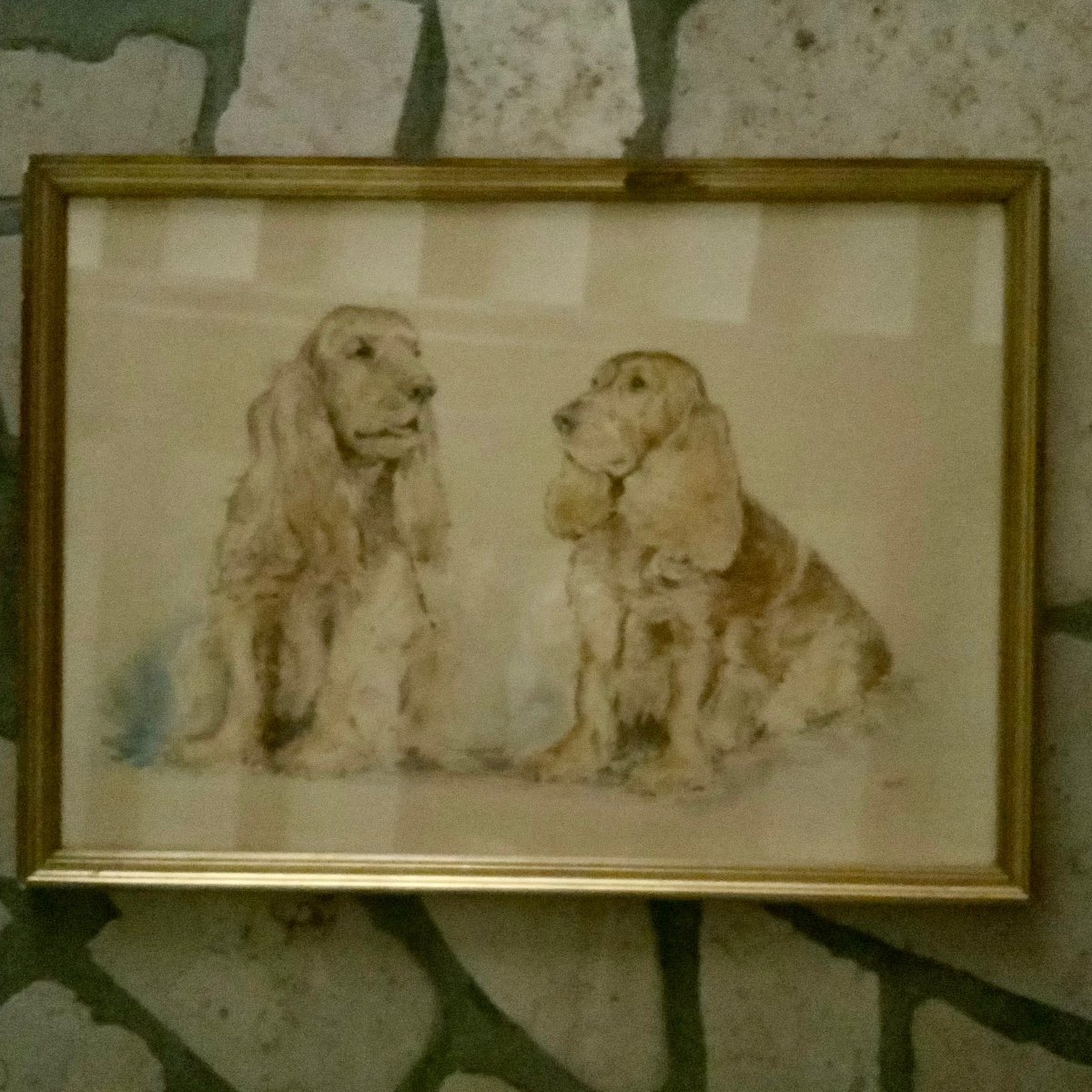 Aquarelle «couple De Chiens »-photo-3