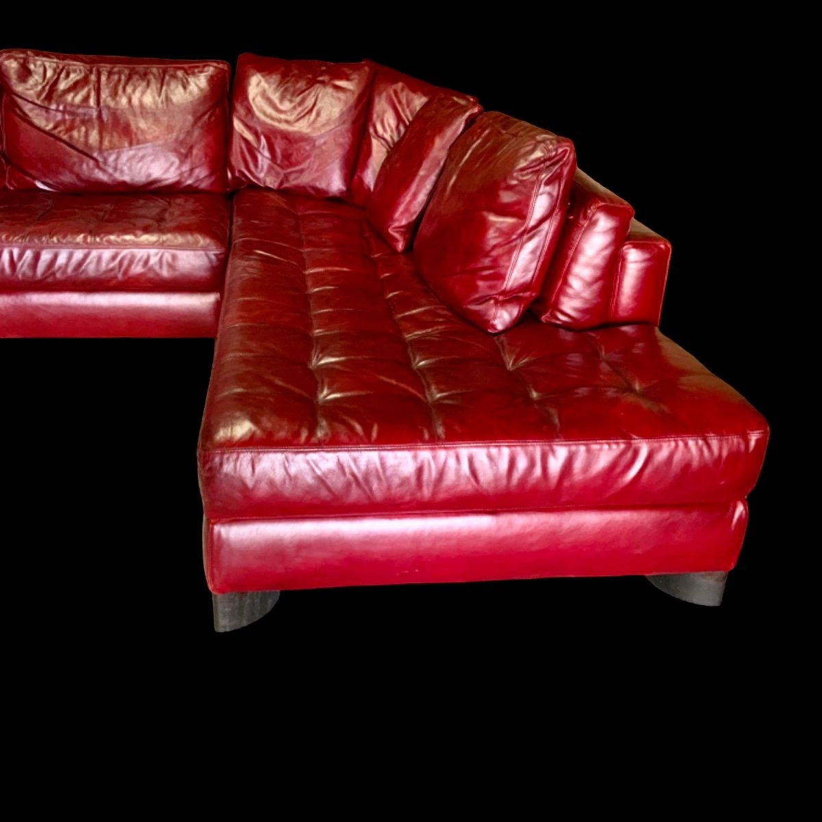 Natuzzi Corner Sofa In Red Leather From The 1980s/90s-photo-2