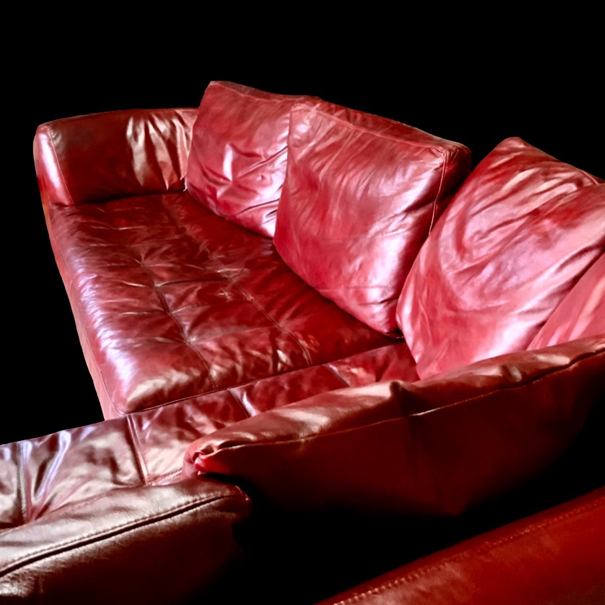 Natuzzi Corner Sofa In Red Leather From The 1980s/90s-photo-3