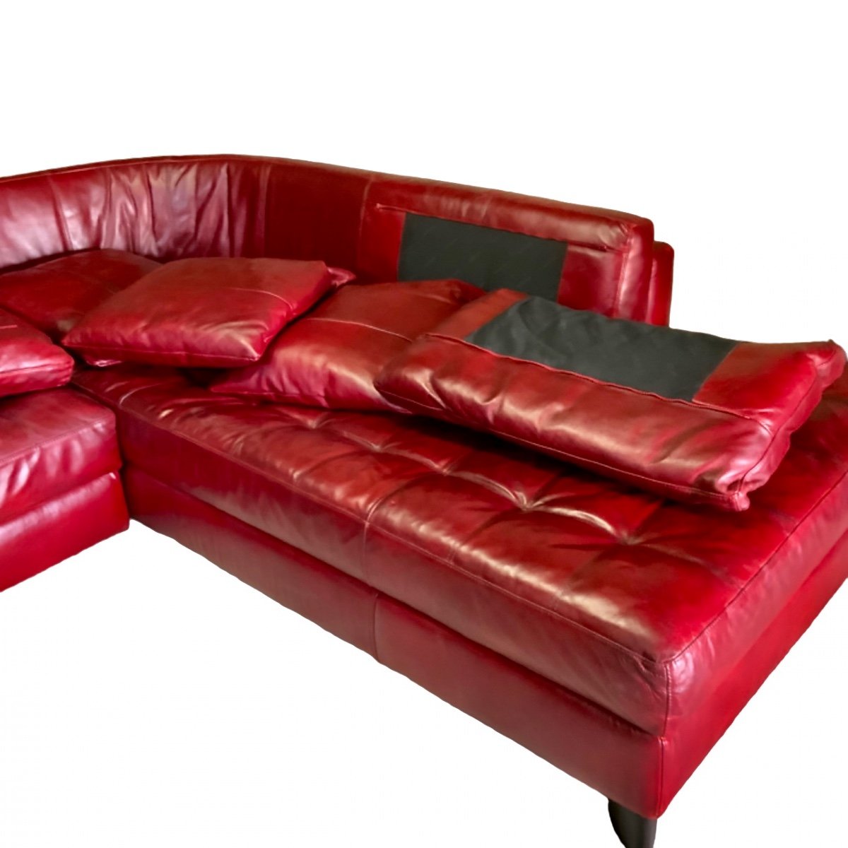 Natuzzi Corner Sofa In Red Leather From The 1980s/90s-photo-4