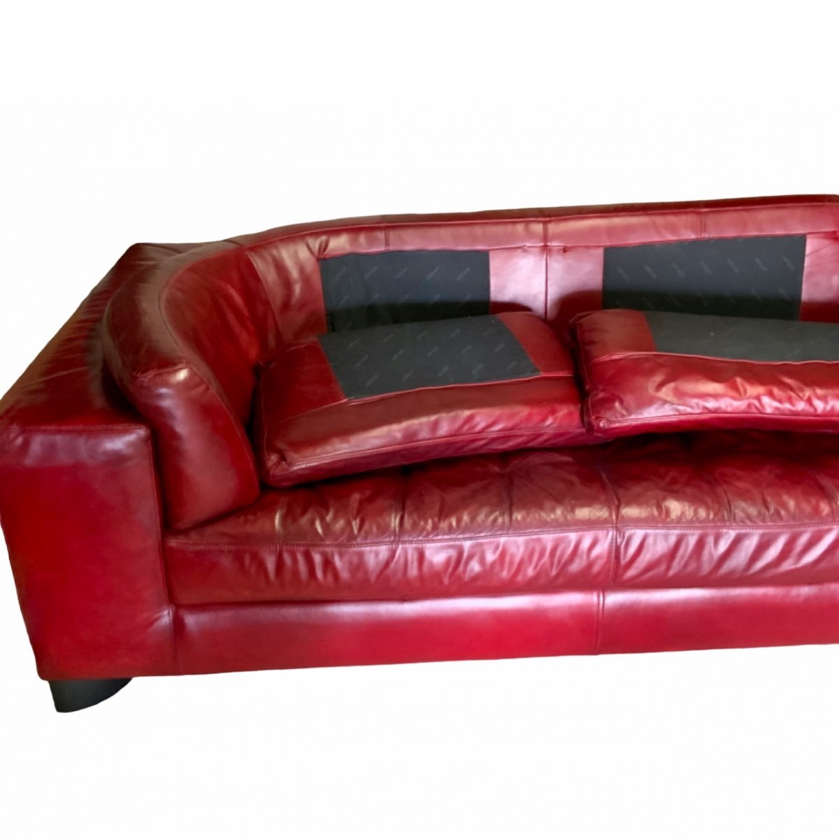 Natuzzi Corner Sofa In Red Leather From The 1980s/90s-photo-5