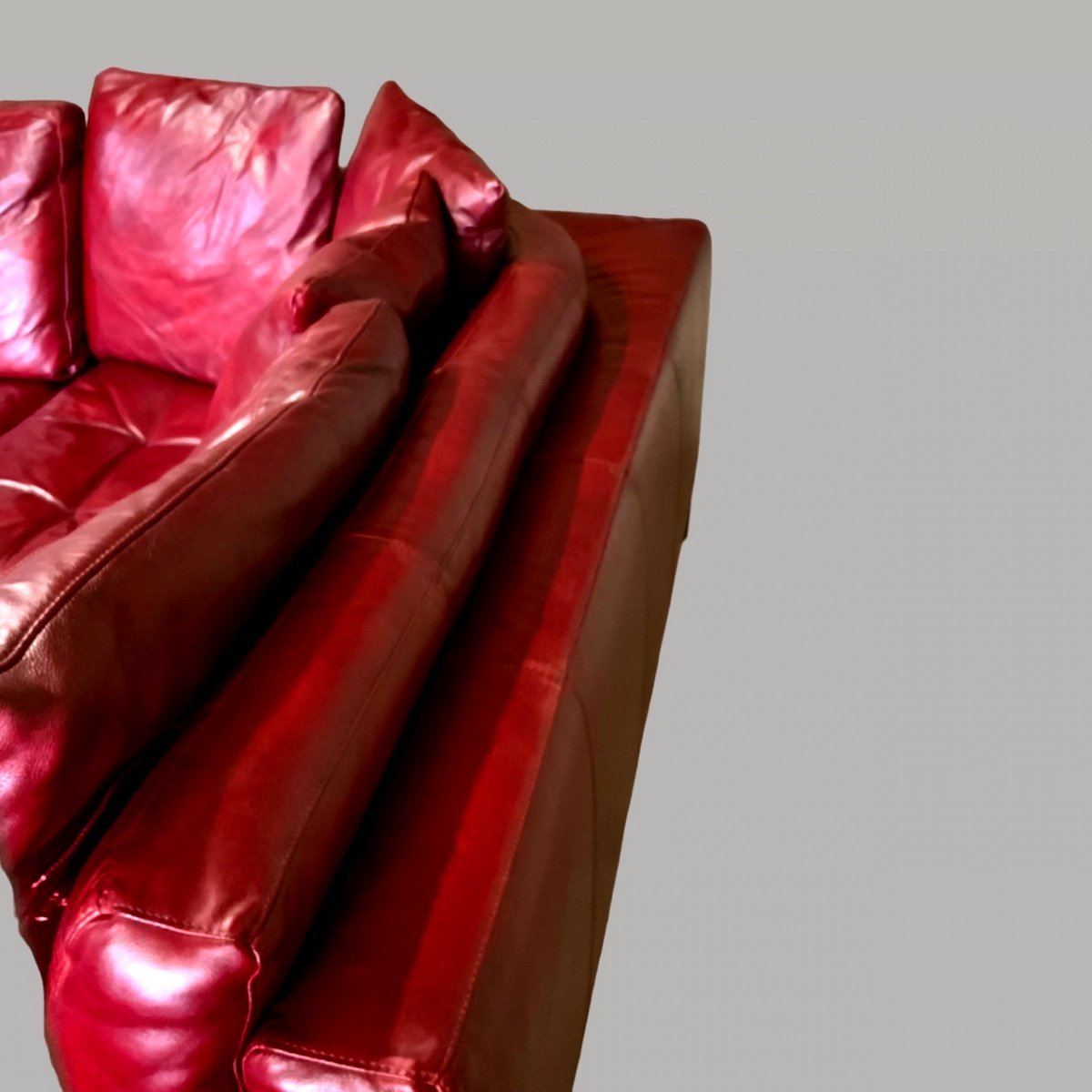 Natuzzi Corner Sofa In Red Leather From The 1980s/90s-photo-6