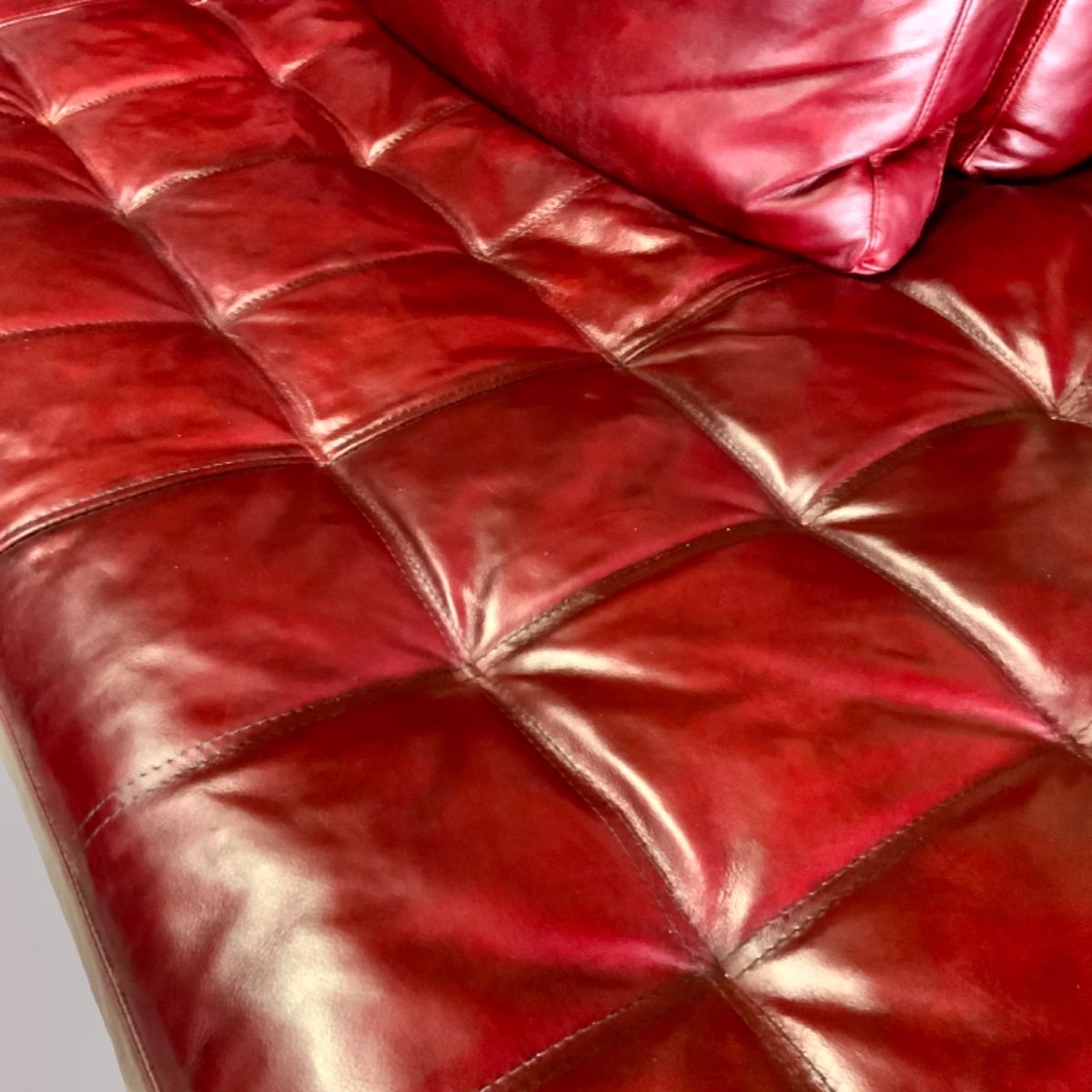 Natuzzi Corner Sofa In Red Leather From The 1980s/90s-photo-8