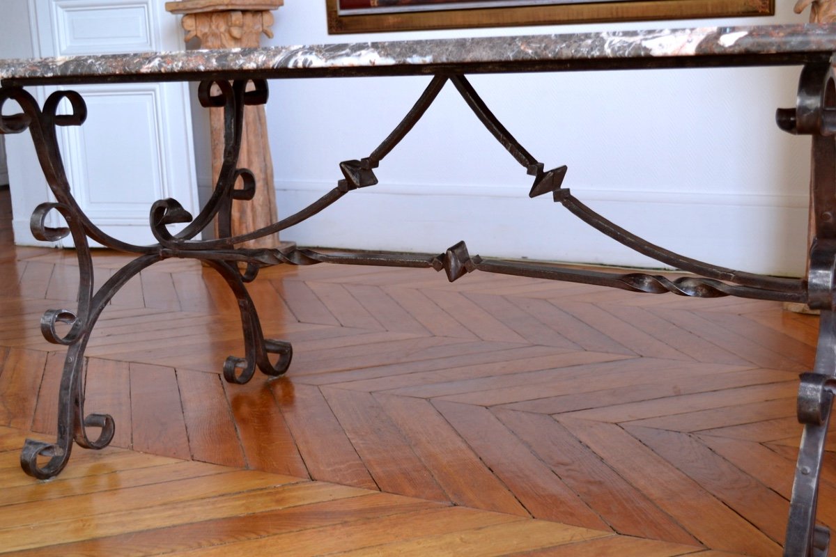 Marble And Wrought Iron Table Late 19th, Early 20th Century-photo-3