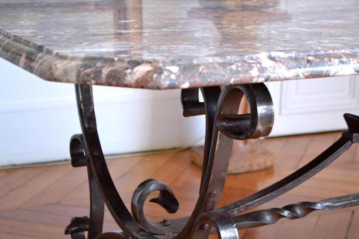 Marble And Wrought Iron Table Late 19th, Early 20th Century