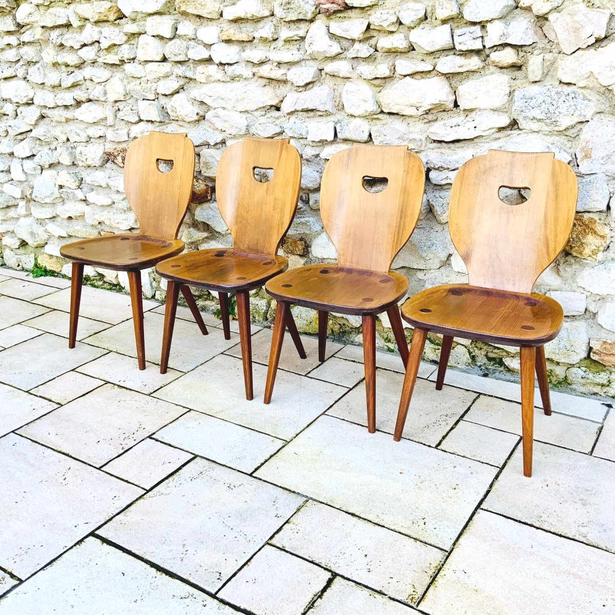 Series Of 4 Scandinavian Chairs 1950/60 By Carl Malmsten In Solid Pine, For Svensk…-photo-2