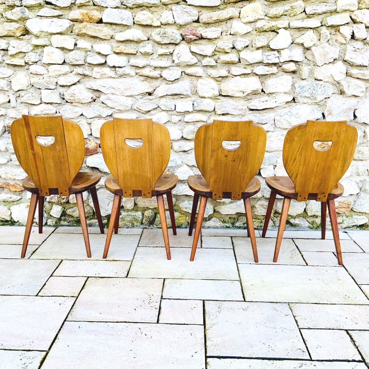 Series Of 4 Scandinavian Chairs 1950/60 By Carl Malmsten In Solid Pine, For Svensk…-photo-4