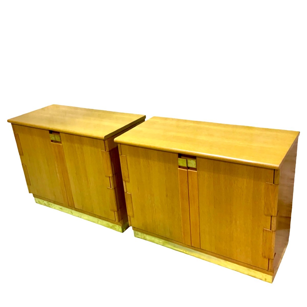 Pair Of Italian Design Buffets 1960s/70s In Light Wood And Brass