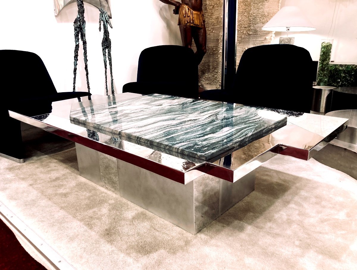 Coffee Table In Quartzite Stone, Stainless Steel And Aluminum France 2000s-photo-4