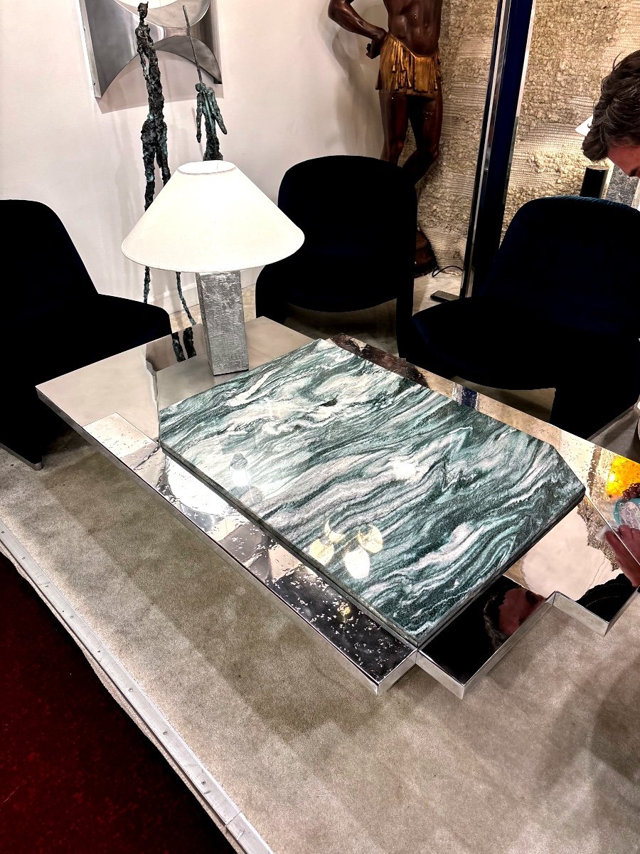 Coffee Table In Quartzite Stone, Stainless Steel And Aluminum France 2000s-photo-8