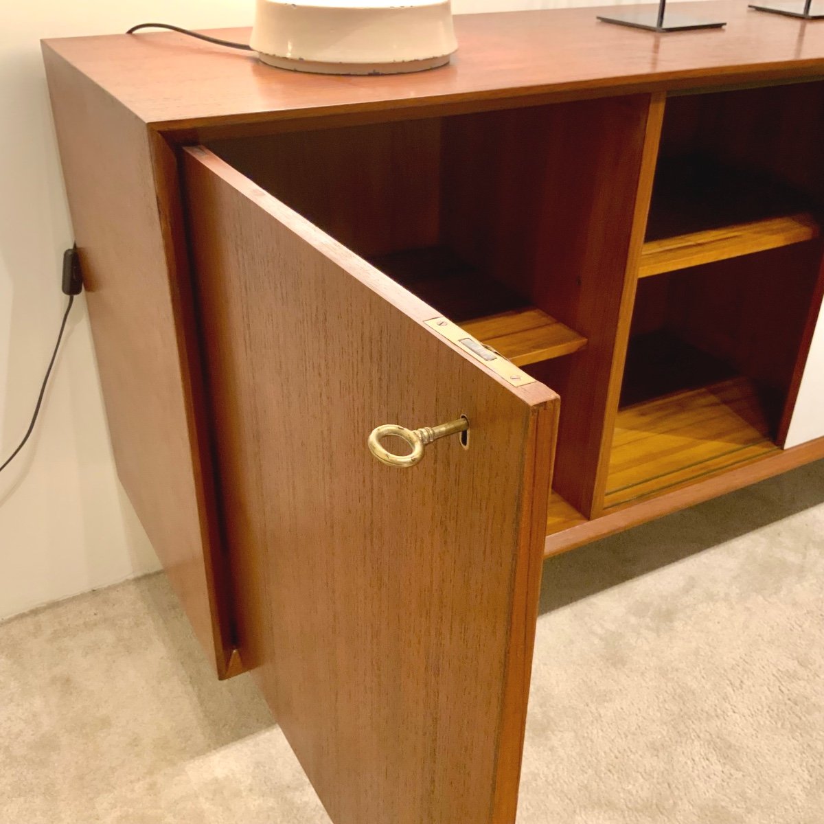 Scandinavian Design Sideboard 1960 In Teak, Rosewood And Matt Lacquer.-photo-5