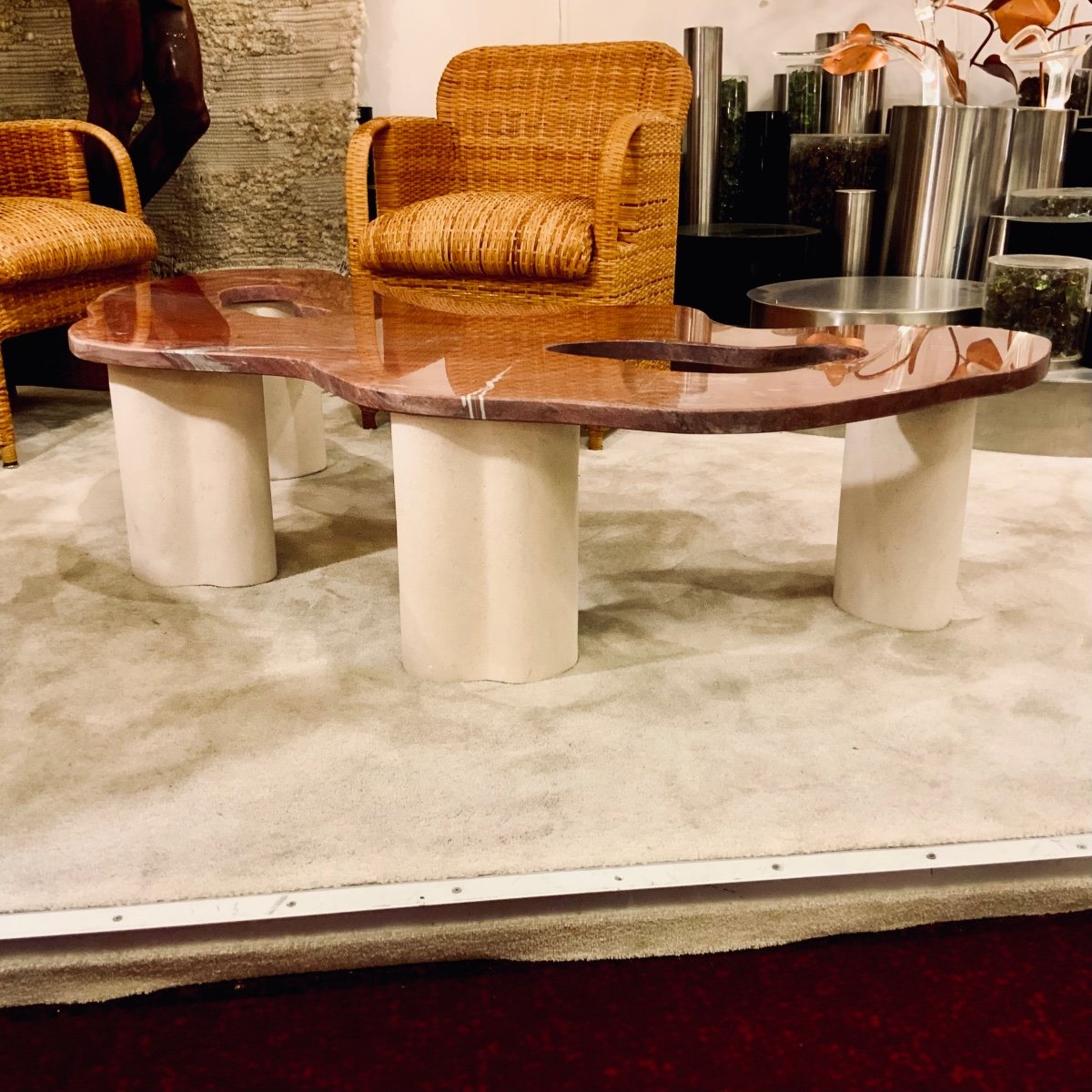 Coffee Table, French Work 2000s, Marble Top Resting On 4 Stone Feet.-photo-6