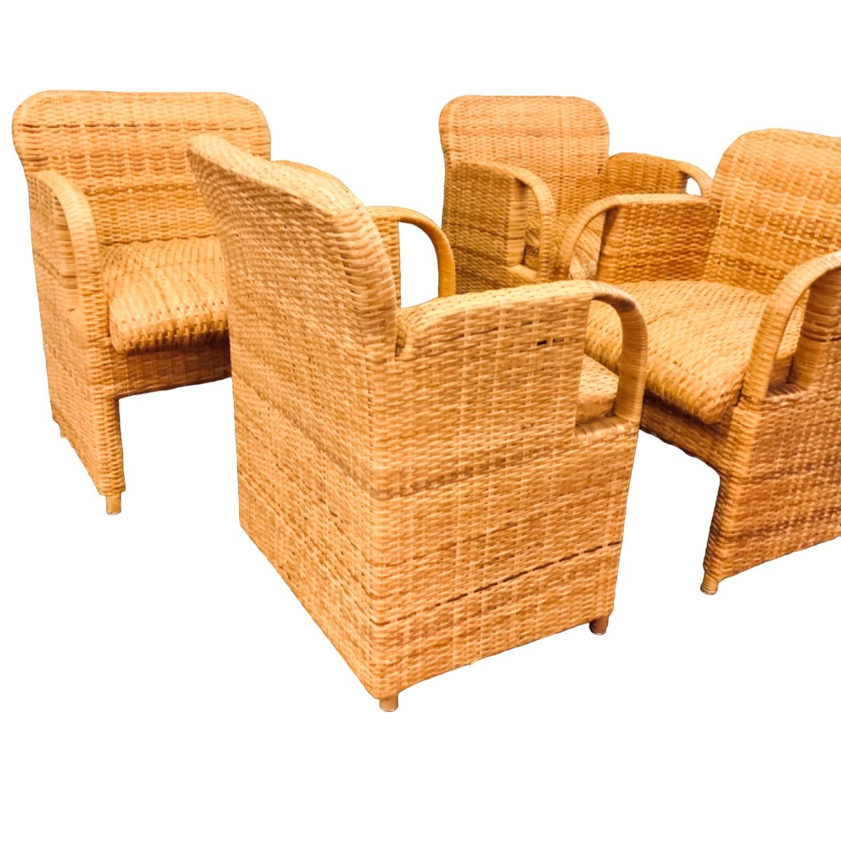 Suite Of 4 Italian Rattan Armchairs Model Tlinkit From The 1980s/90s By Gae Aulenti-photo-4