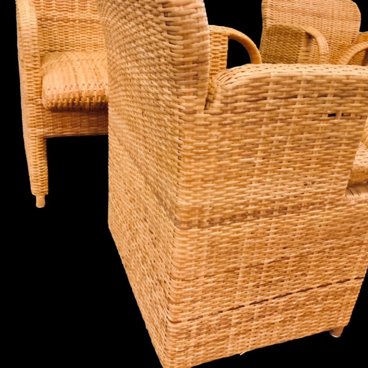 Suite Of 4 Italian Rattan Armchairs Model Tlinkit From The 1980s/90s By Gae Aulenti-photo-2