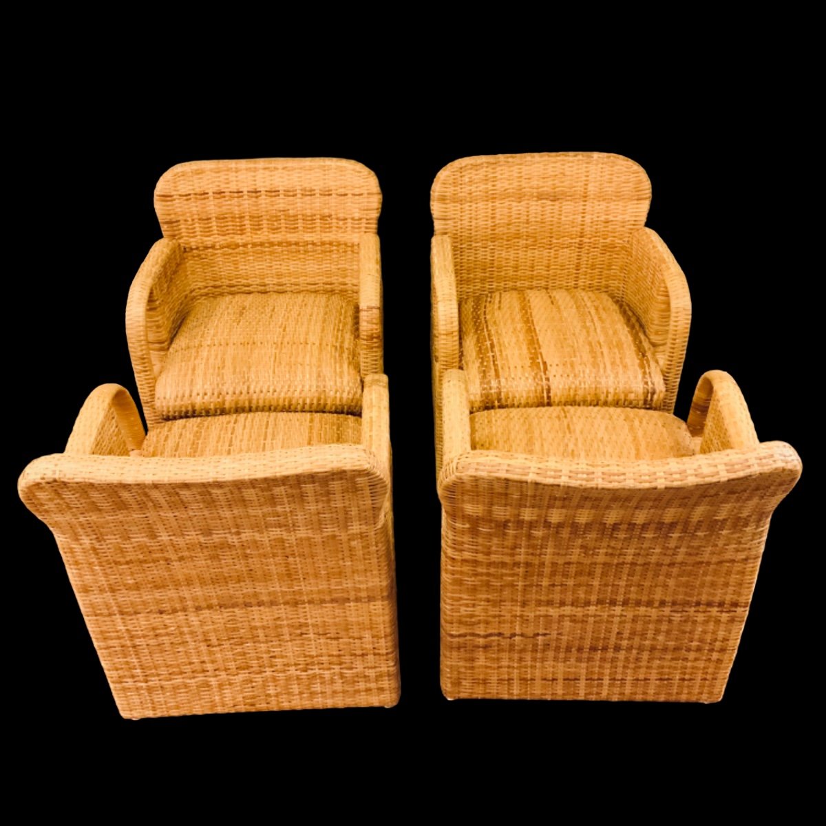 Suite Of 4 Italian Rattan Armchairs Model Tlinkit From The 1980s/90s By Gae Aulenti-photo-4