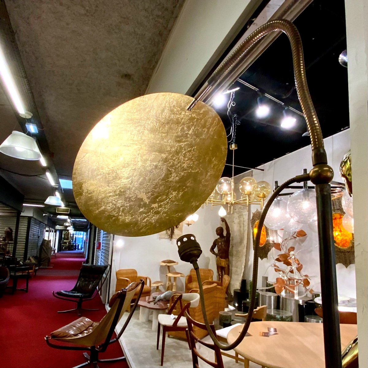 Très rare Lampadaire De Catellani Et Smith en bronze, laiton, métal et feuille d’or, fin 1980…-photo-2