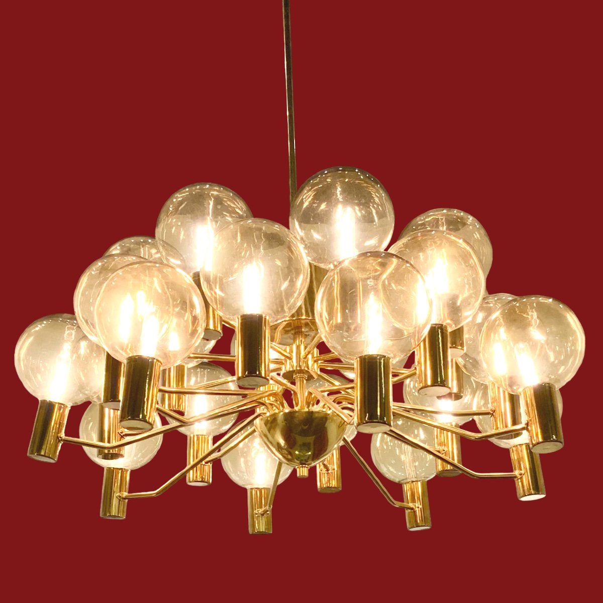 Lustre Scandinave De Hans Agne Jakobsson laiton doré années 70-photo-7