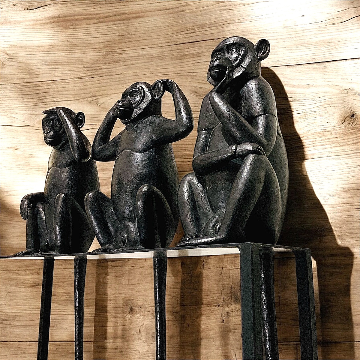 Trio Of Monkeys "colobus Of Unwisdom" Bronze Sculptures By Florence Jacquesson -photo-2