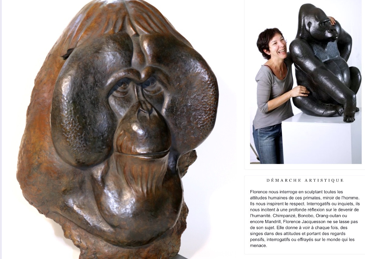 Trio Of Monkeys "colobus Of Unwisdom" Bronze Sculptures By Florence Jacquesson -photo-6