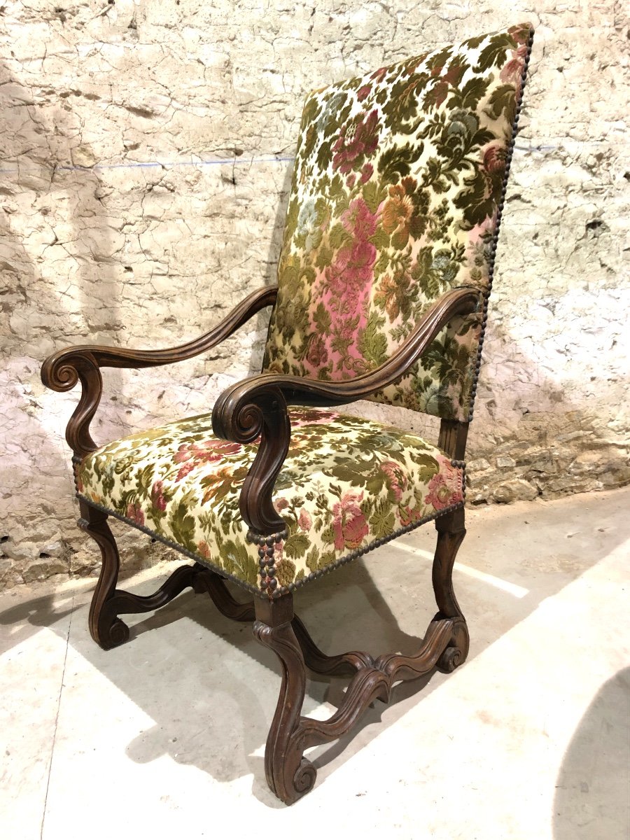 A Louis XIV Style Armchair In Massi Walnut And Tapestry-photo-2