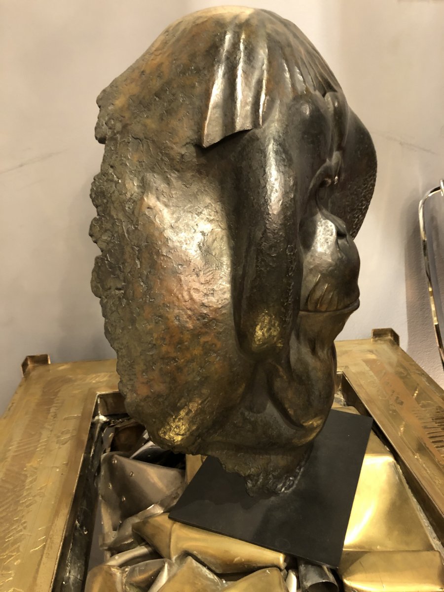 Bronze animalier. Fragment d' Orang Outan De FLORENCE JACQUESSON Signé, Numéroté 1/8 Et Cachet Du Fondeur BODIN.-photo-2