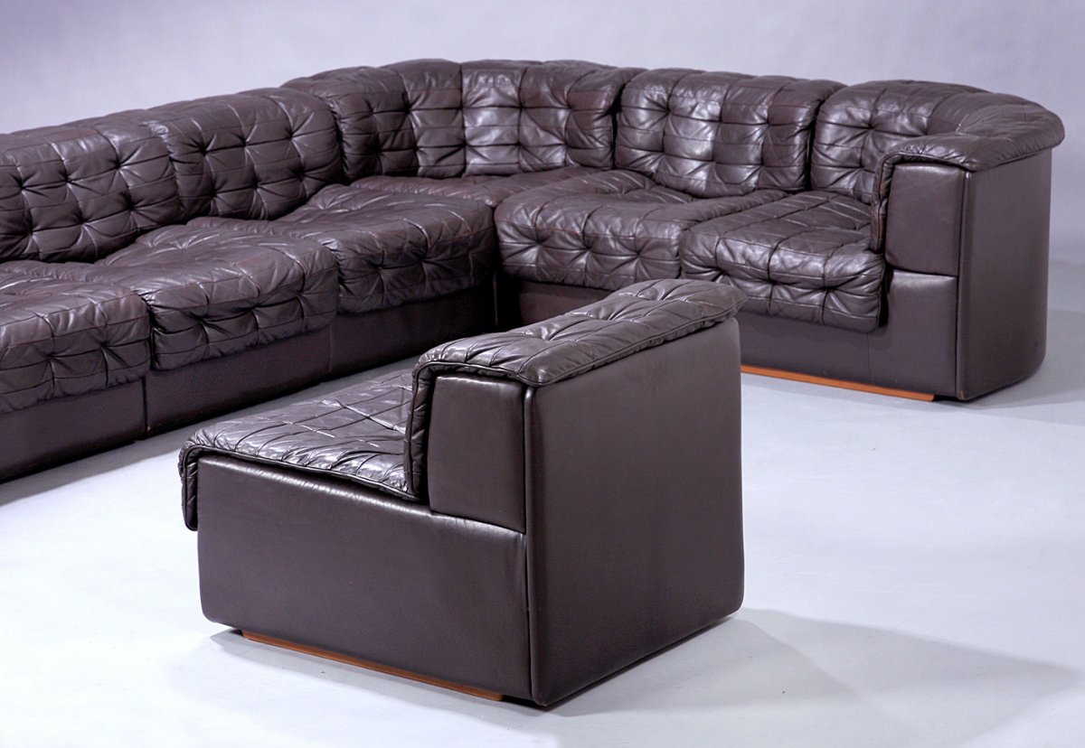 Cuir De Sede Ds11 Sofa In Brown Leather With 8 Elements Including 3 ...-photo-4