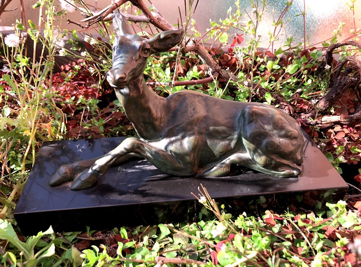 Sculpture De Biche En Bronze Signée Helber-photo-2