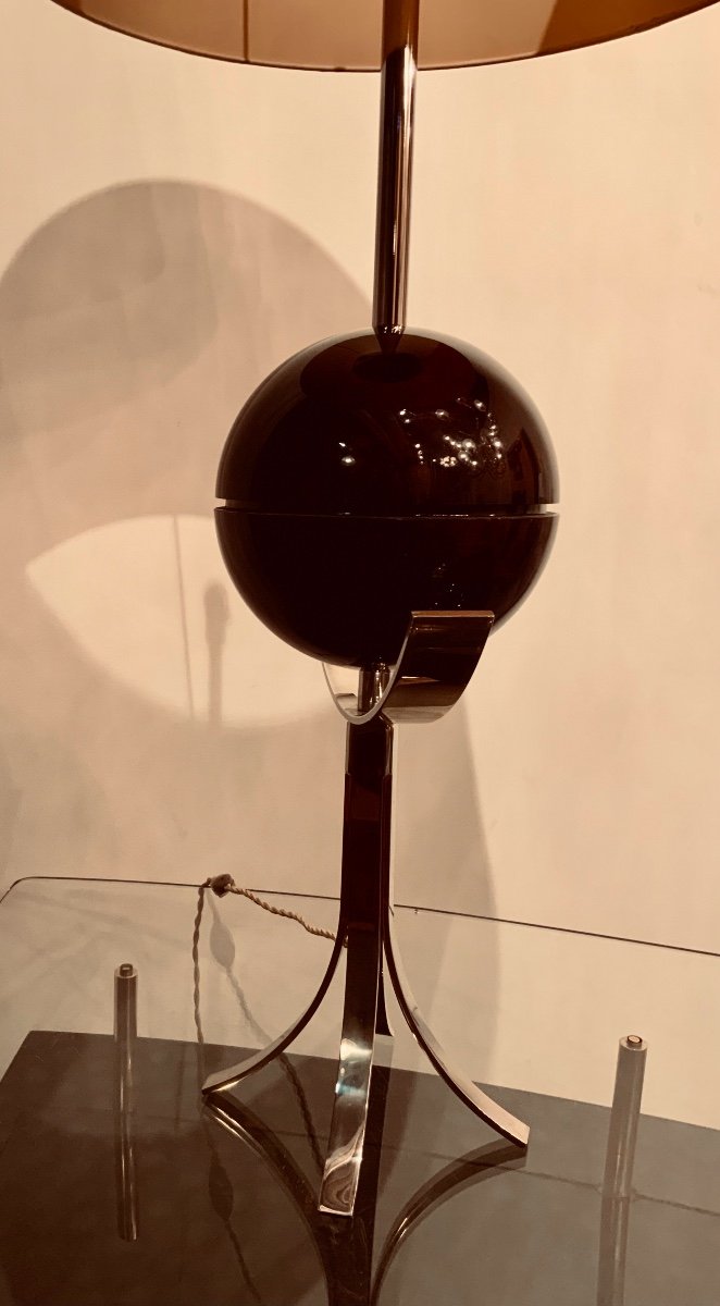 Grande Lampe à Poser En Bakélite Et Métal Chromé Années 1970-photo-2