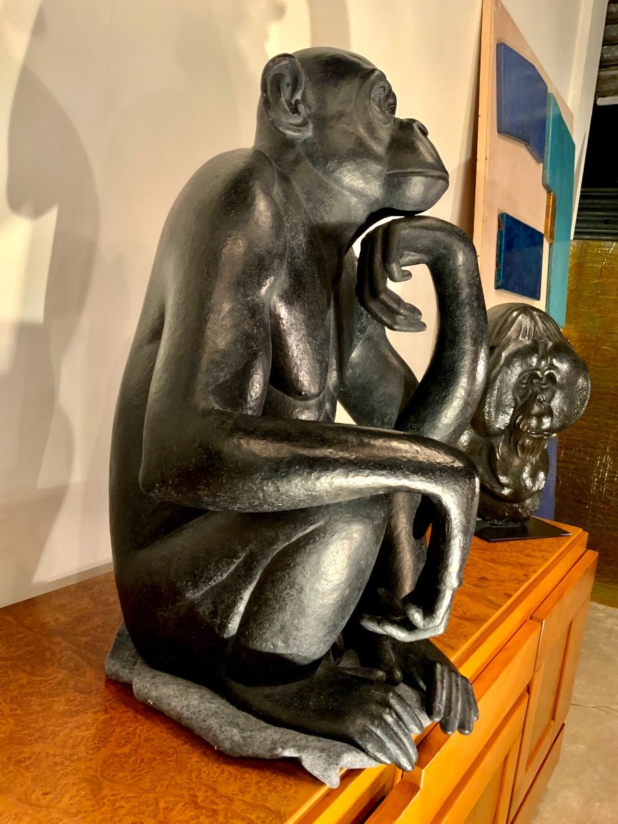 Sculpture Animalière « bonobo Pensif » De Florence Jacquesson-photo-6