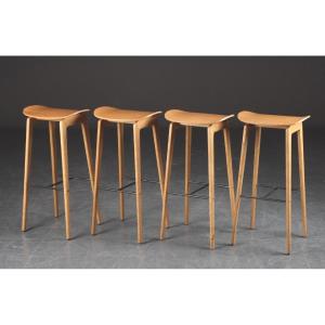 4 Scandinavian Bar Stools In Oak