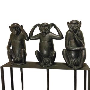 Trio Of Monkeys "colobus Of Unwisdom" Bronze Sculptures By Florence Jacquesson 