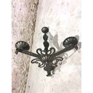 1925 Hammered Wrought Iron Chandelier