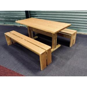 Pair Of Benches With Table By Charlotte Perriand Model 