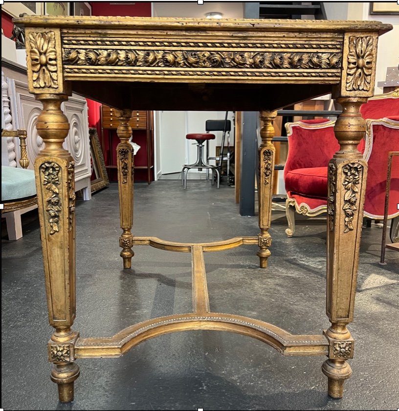 Table In Golden Wood With Marble Top-photo-3