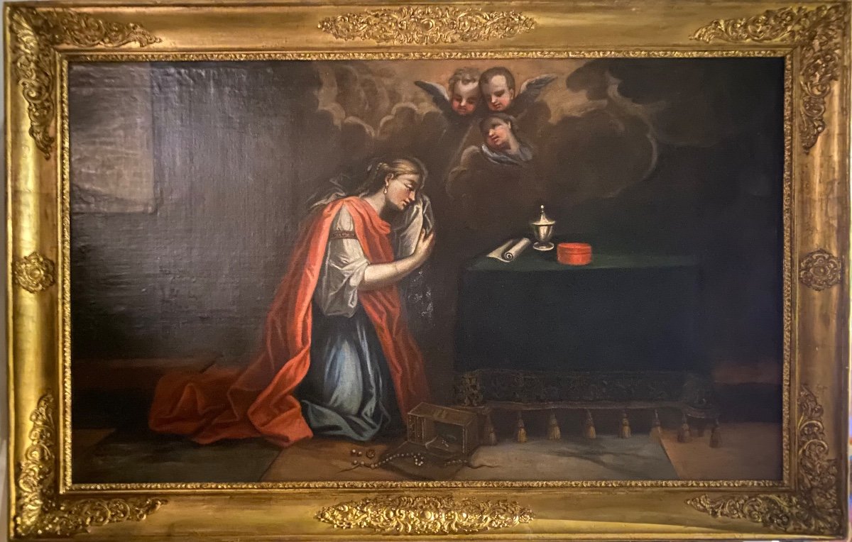 Mary Magdalene In Penance, Oil On Canvas By The Painter Staron P. 1731